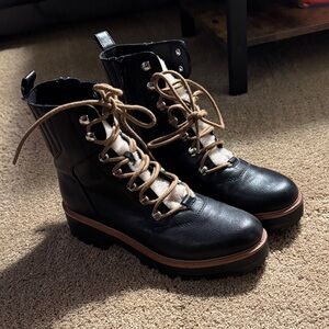 Nine West Black and Tan Combat Boots